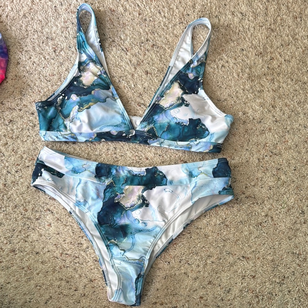 SHEIN Blue Marble Bikini Set